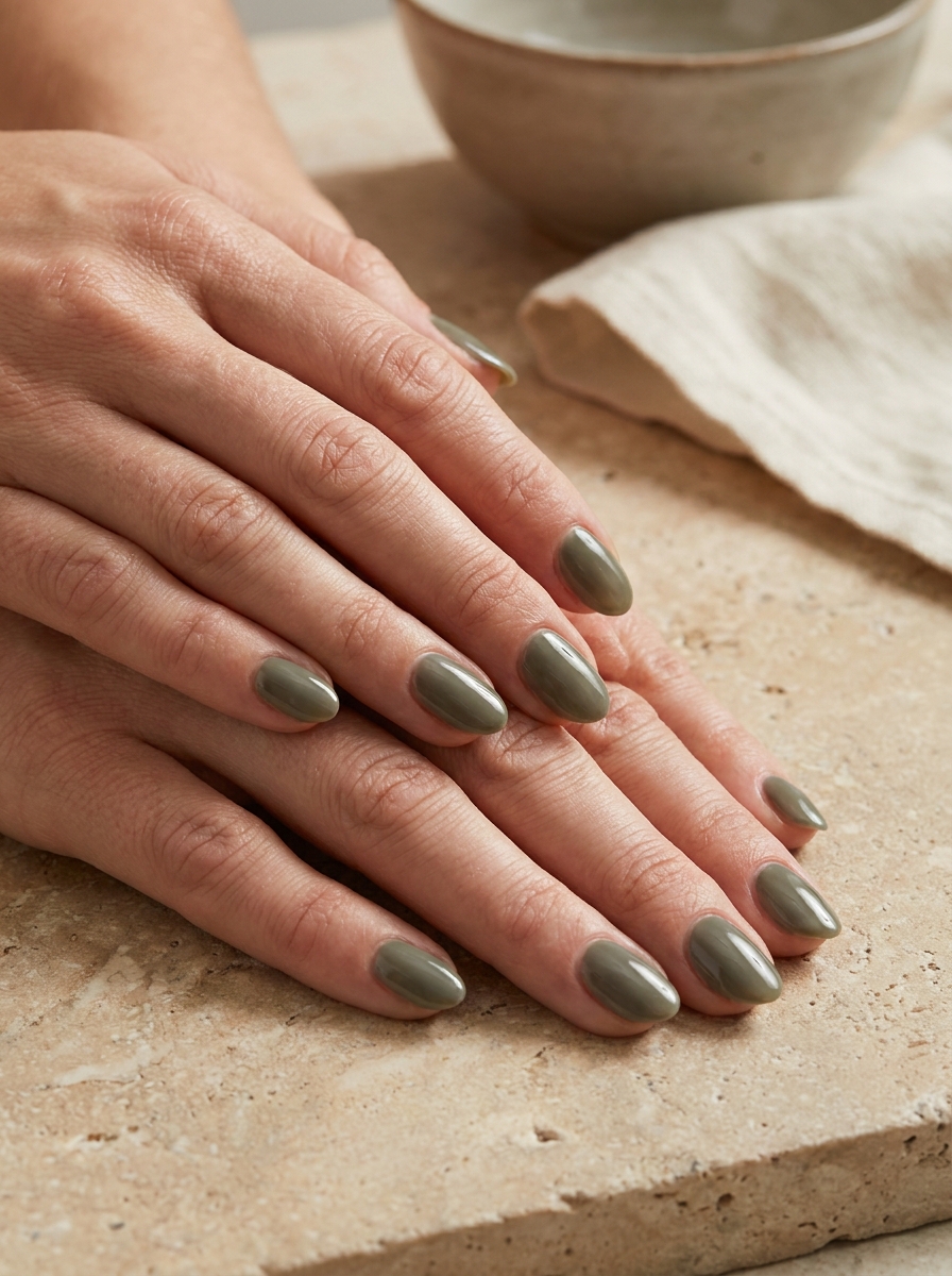 Smoky Olive Nails – gepflegte Nagelidee 2026